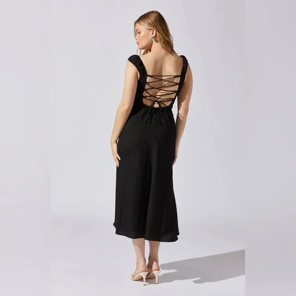 ASTR TIE BACK CRINKLE SHOULDER MIDI DRESS ❤️NWT IN STORES❤️ M=6/8 - Picture 5 of 8